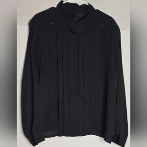 Vintage Laura and Jayne Size 16 Blouse Pleated Front Buttons Collar Black